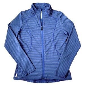Lole UPF 50+ Lightweight Zip Up Jacket, Blue & Grey Stripes, Women's Medium
